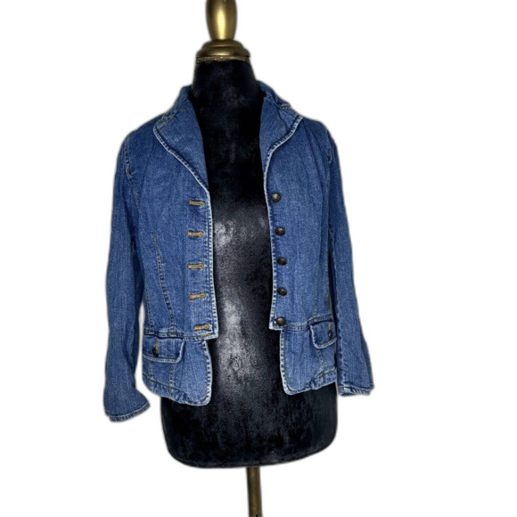 Chaps Stretch Denim Blazer Jacket Women’s Small 3/4 Sleeve Button Pockets - Picture 1 of 6